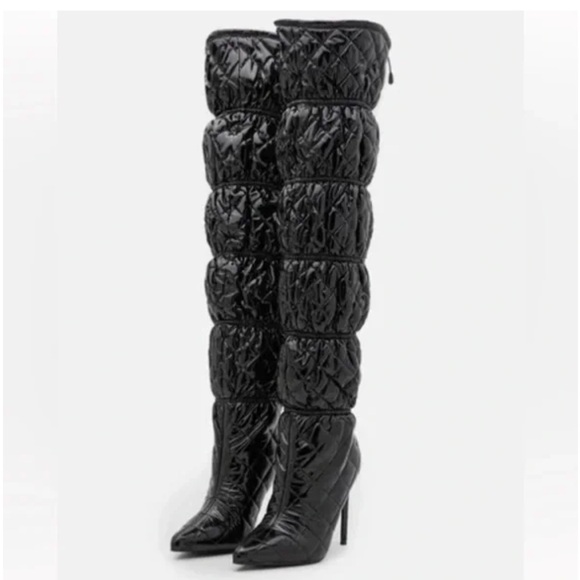 NWOT Steve Madden Black Over the Knee Quilted Stiletto Boots - Size 8 - Picture 3 of 13